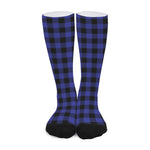 Navy Blue And Black Buffalo Check Print Long Socks