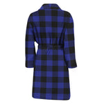 Navy Blue And Black Buffalo Check Print Men's Bathrobe
