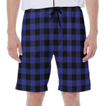 Navy Blue And Black Buffalo Check Print Men's Beach Shorts