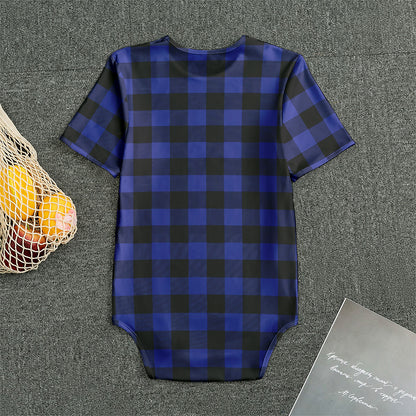 Navy Blue And Black Buffalo Check Print Men's Bodysuit