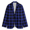 Navy Blue And Black Buffalo Check Print Men's Cotton Blazer