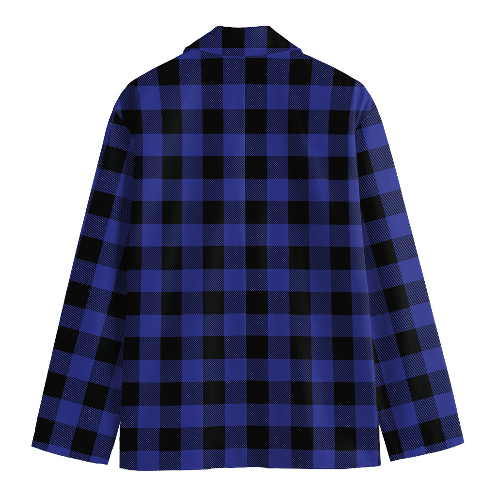 Navy Blue And Black Buffalo Check Print Men's Cotton Blazer