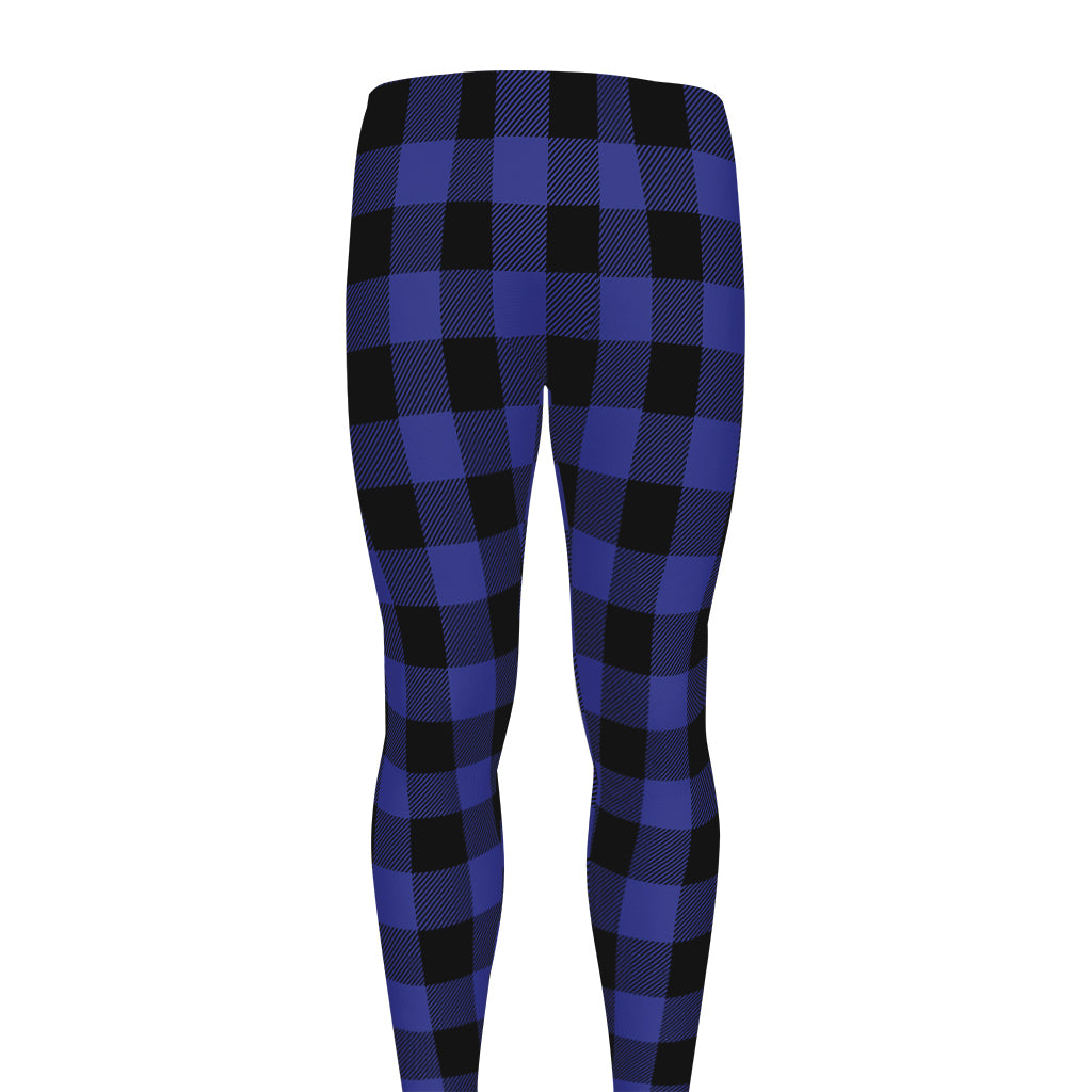 Navy Blue And Black Buffalo Check Print Men's leggings