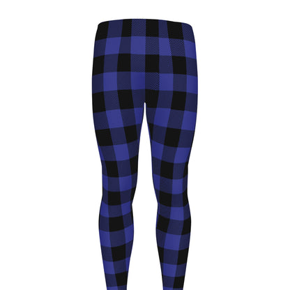 Navy Blue And Black Buffalo Check Print Men's leggings