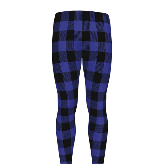 Navy Blue And Black Buffalo Check Print Men's leggings