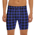 Navy Blue And Black Buffalo Check Print Men's Long Boxer Briefs
