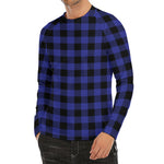 Navy Blue And Black Buffalo Check Print Men's Long Sleeve Rash Guard