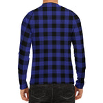 Navy Blue And Black Buffalo Check Print Men's Long Sleeve Rash Guard