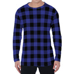 Navy Blue And Black Buffalo Check Print Men's Long Sleeve T-Shirt