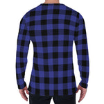 Navy Blue And Black Buffalo Check Print Men's Long Sleeve T-Shirt