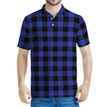 Navy Blue And Black Buffalo Check Print Men's Polo Shirt