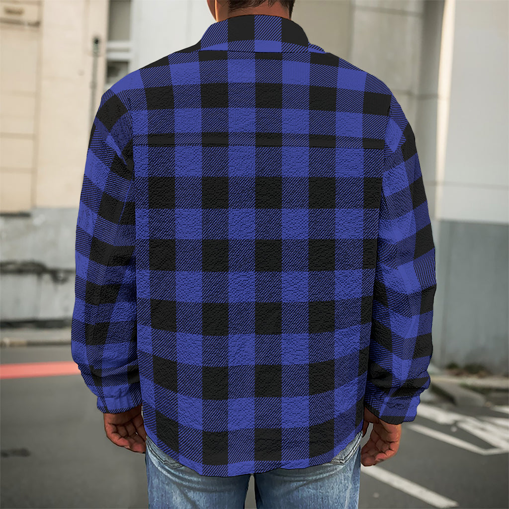 Navy Blue And Black Buffalo Check Print Men's Shirt Jacket
