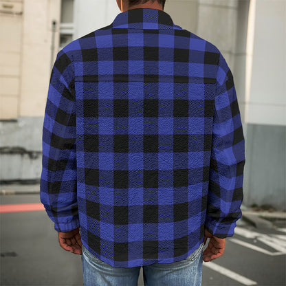 Navy Blue And Black Buffalo Check Print Men's Shirt Jacket