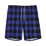 Navy Blue And Black Buffalo Check Print Men's Sports Shorts