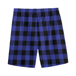 Navy Blue And Black Buffalo Check Print Men's Sports Shorts