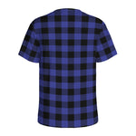 Navy Blue And Black Buffalo Check Print Men's Sports T-Shirt