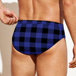 Navy Blue And Black Buffalo Check Print Men's Swim Briefs