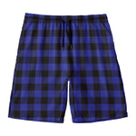 Navy Blue And Black Buffalo Check Print Men's Swim Trunks