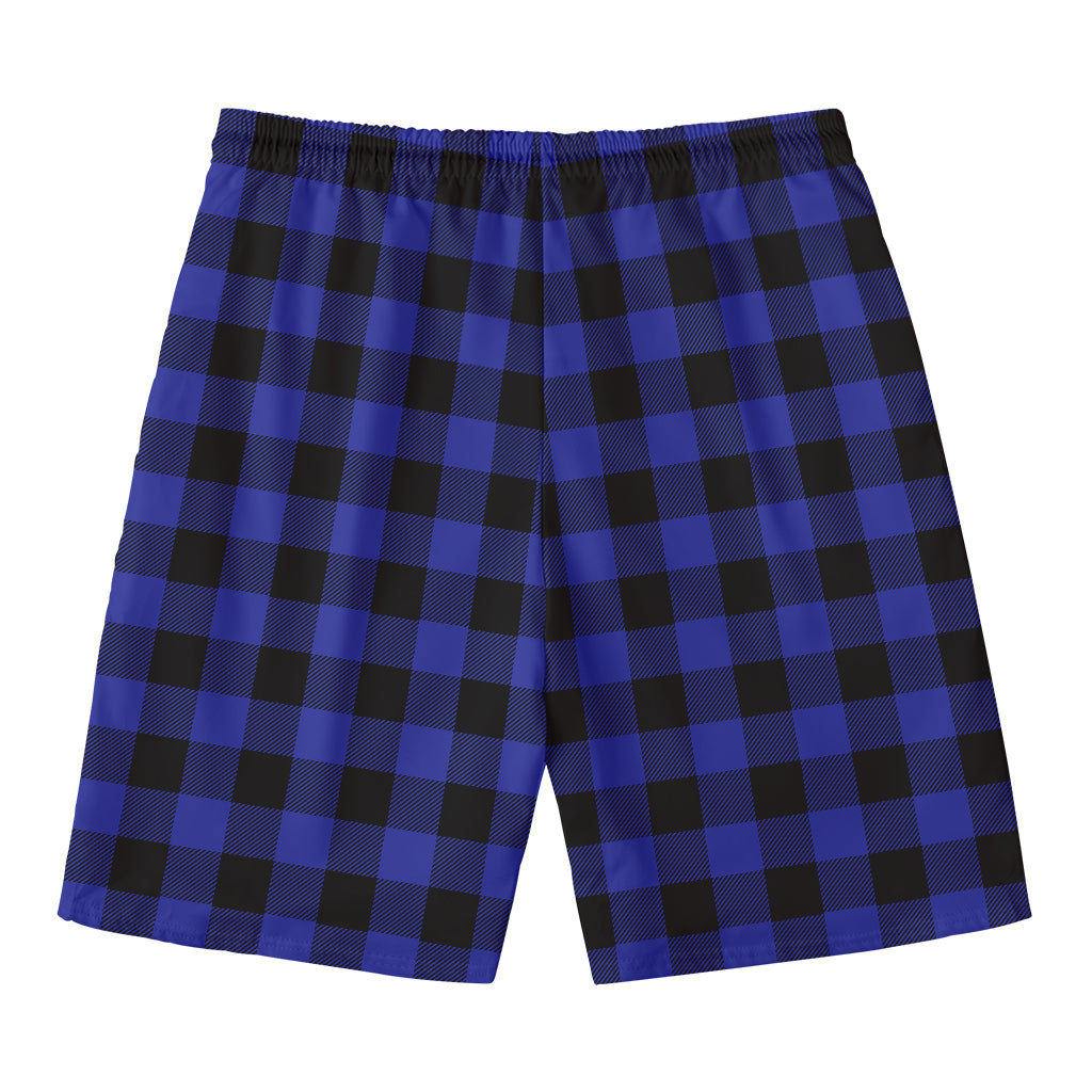Navy Blue And Black Buffalo Check Print Men's Swim Trunks