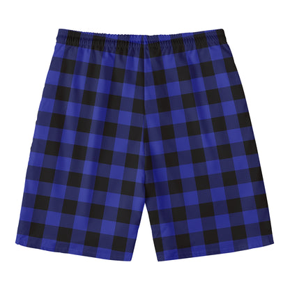 Navy Blue And Black Buffalo Check Print Men's Swim Trunks