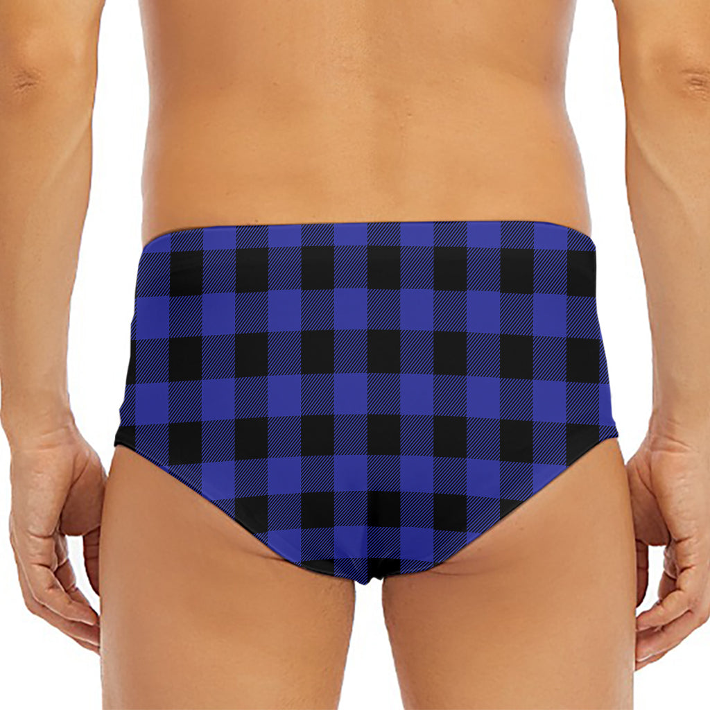 Navy Blue And Black Buffalo Check Print Men's Triangle Swim Briefs