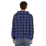 Navy Blue And Black Buffalo Check Print Men's Velvet Pullover Hoodie