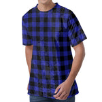 Navy Blue And Black Buffalo Check Print Men's Velvet T-Shirt