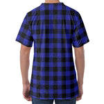 Navy Blue And Black Buffalo Check Print Men's Velvet T-Shirt