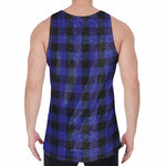 Navy Blue And Black Buffalo Check Print Men's Velvet Tank Top