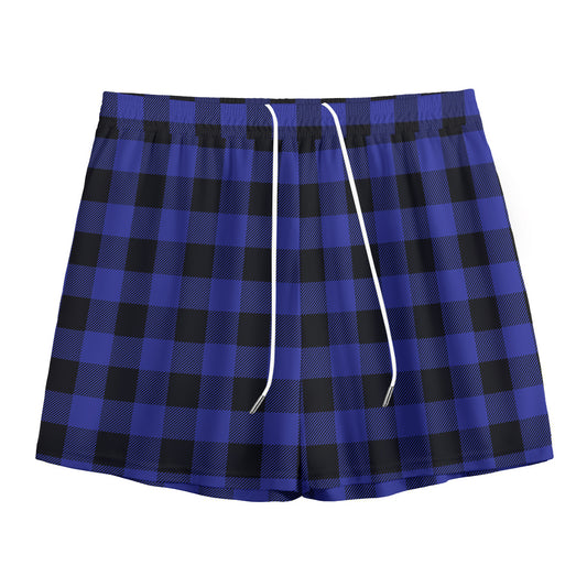 Navy Blue And Black Buffalo Check Print Mesh Shorts