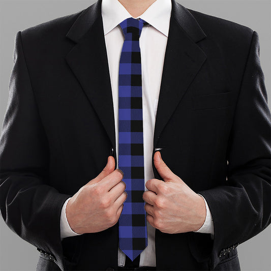 Navy Blue And Black Buffalo Check Print Necktie