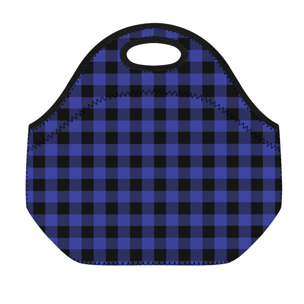 Navy Blue And Black Buffalo Check Print Neoprene Lunch Bag