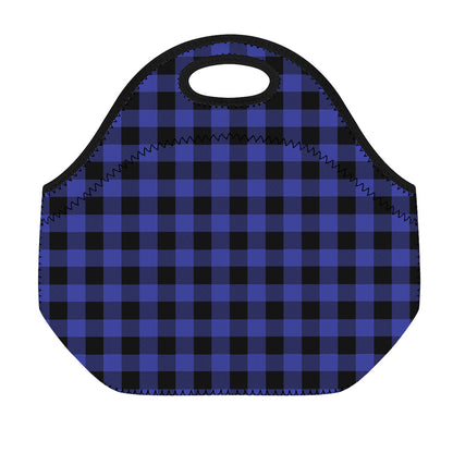 Navy Blue And Black Buffalo Check Print Neoprene Lunch Bag