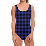 Navy Blue And Black Buffalo Check Print One Piece Swimsuit