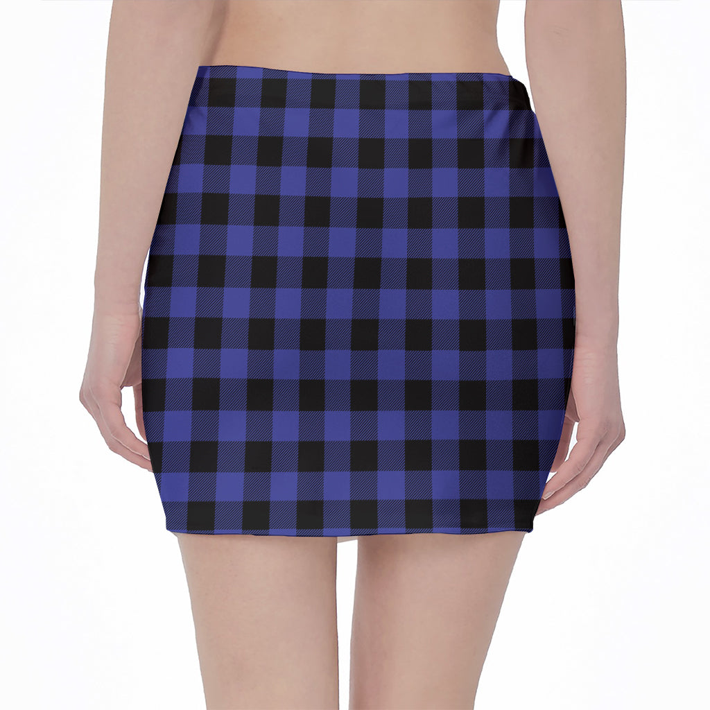 Navy Blue And Black Buffalo Check Print Pencil Mini Skirt
