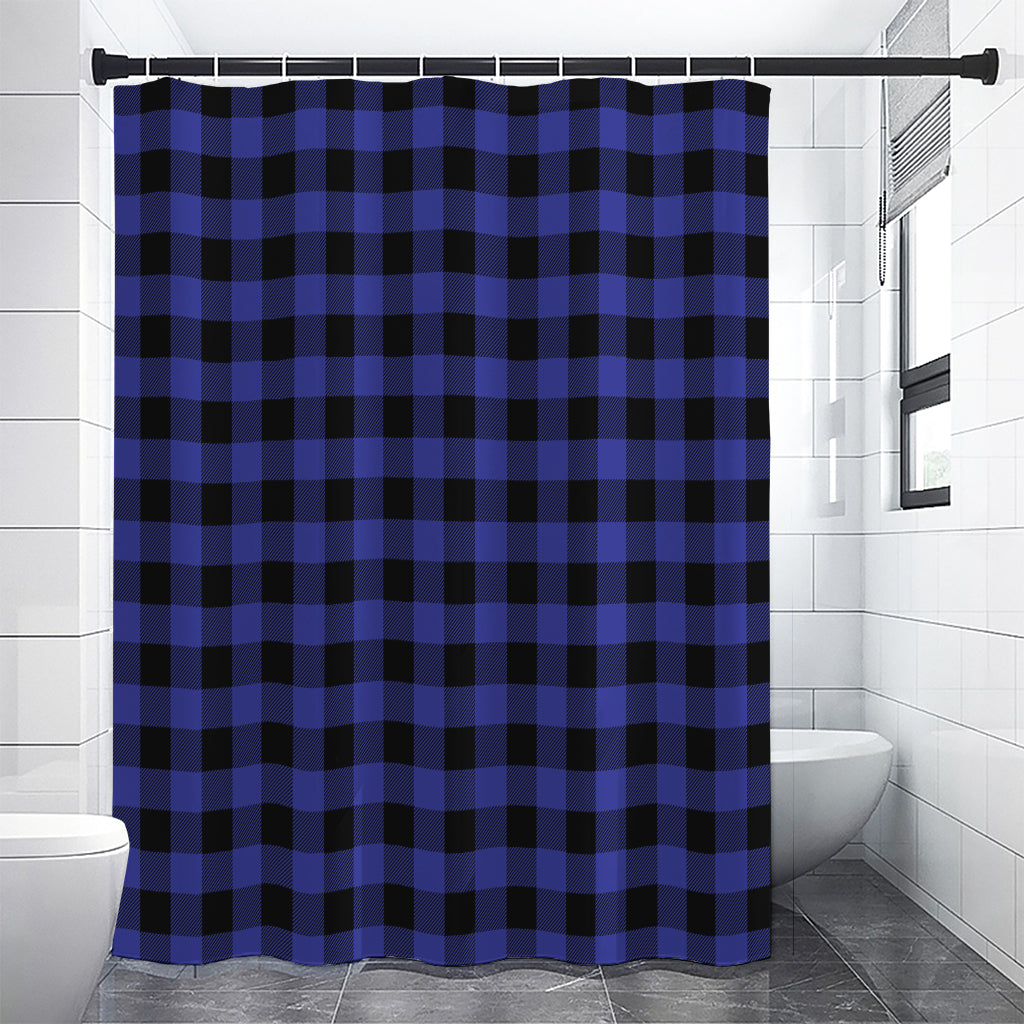 Navy Blue And Black Buffalo Check Print Premium Shower Curtain