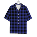 Navy Blue And Black Buffalo Check Print Rayon Hawaiian Shirt