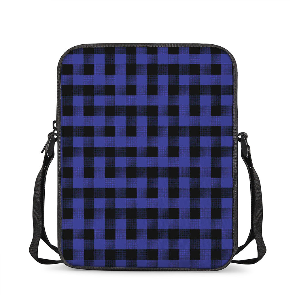 Navy Blue And Black Buffalo Check Print Rectangular Crossbody Bag