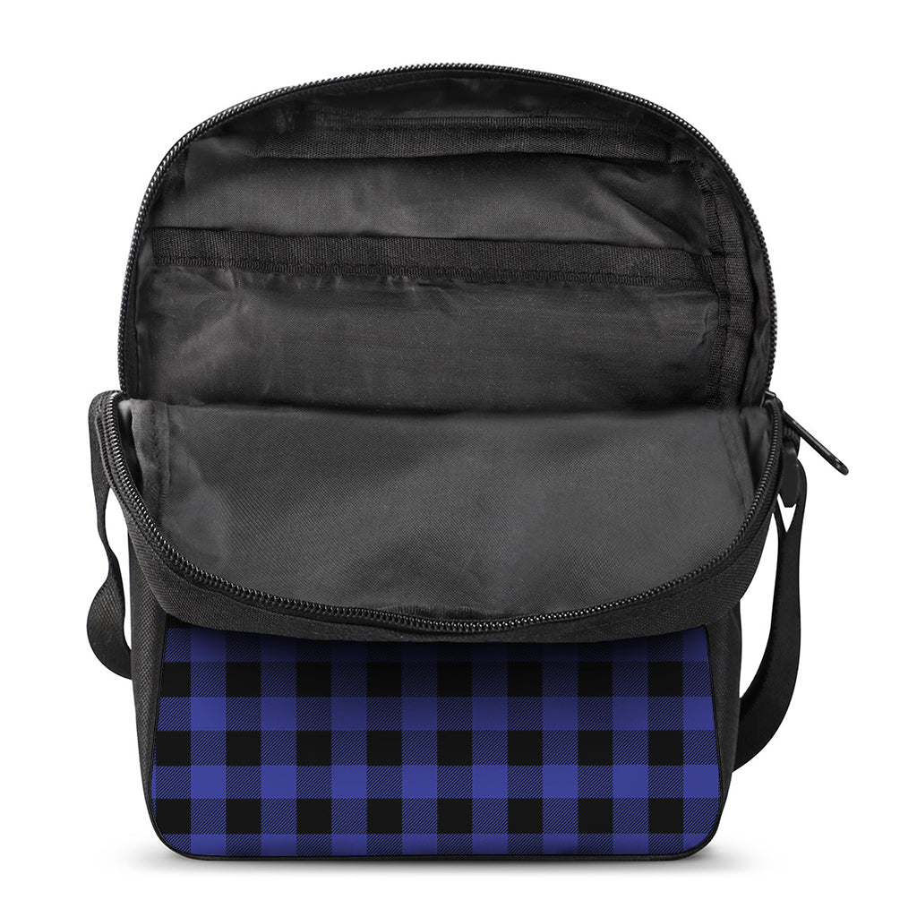 Navy Blue And Black Buffalo Check Print Rectangular Crossbody Bag