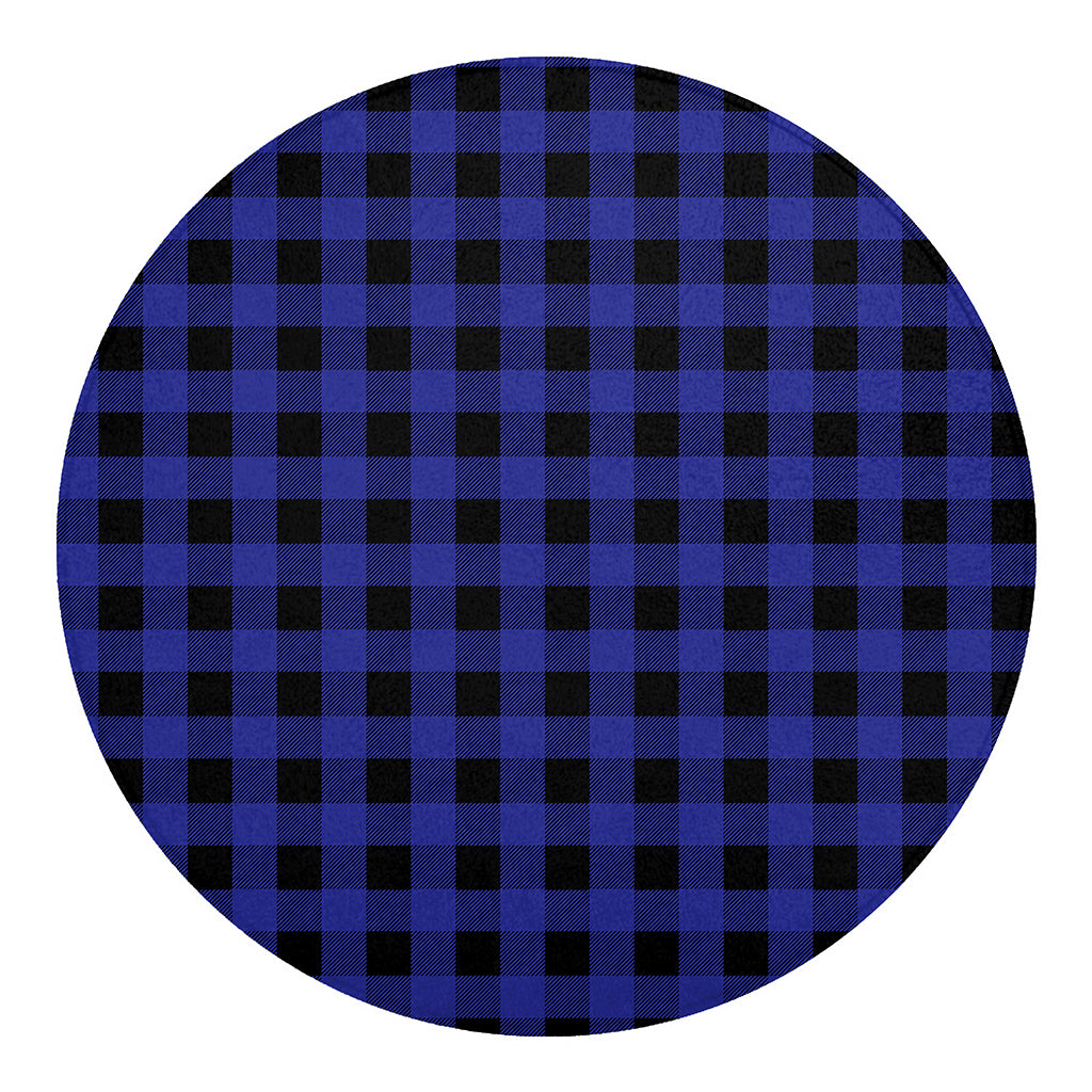 Navy Blue And Black Buffalo Check Print Round Blanket