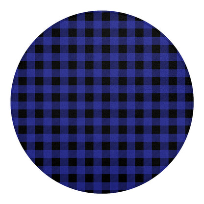 Navy Blue And Black Buffalo Check Print Round Blanket