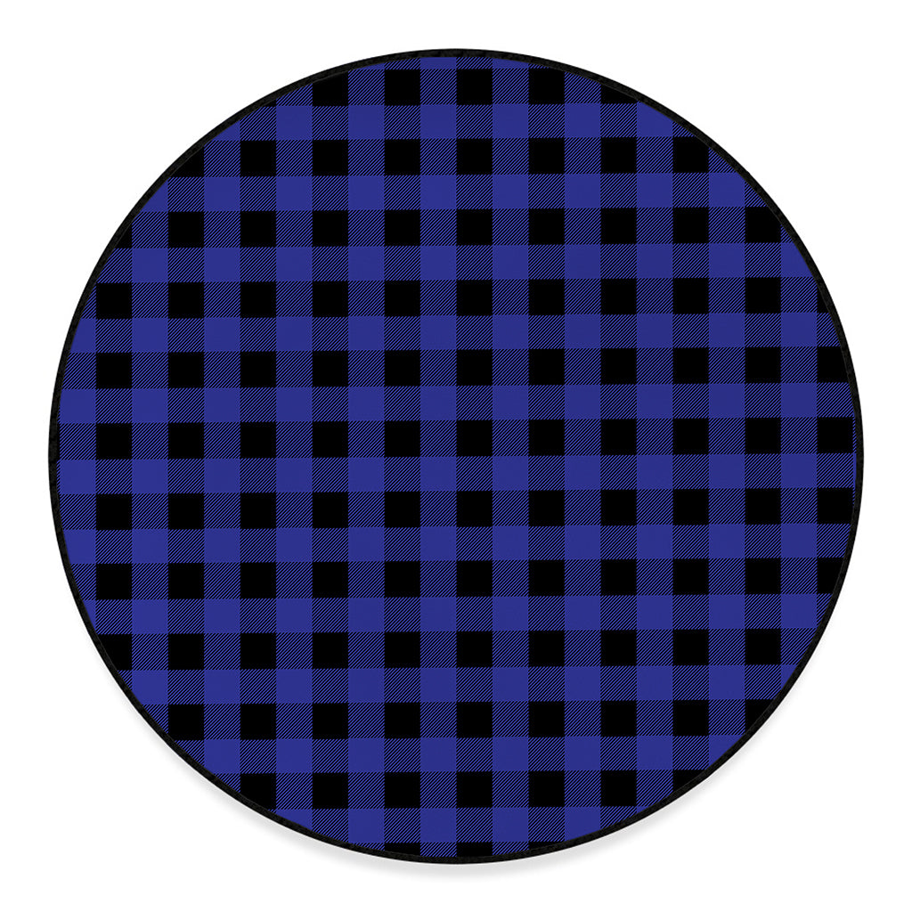 Navy Blue And Black Buffalo Check Print Round Floor Mat