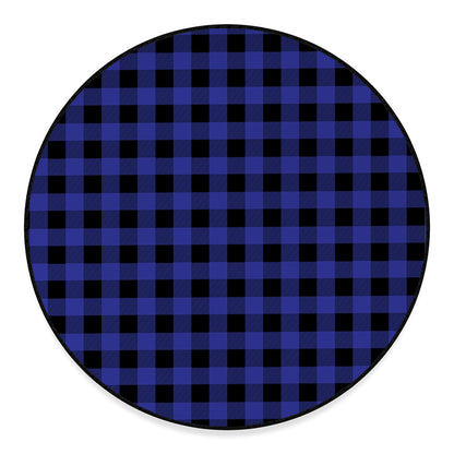 Navy Blue And Black Buffalo Check Print Round Floor Mat