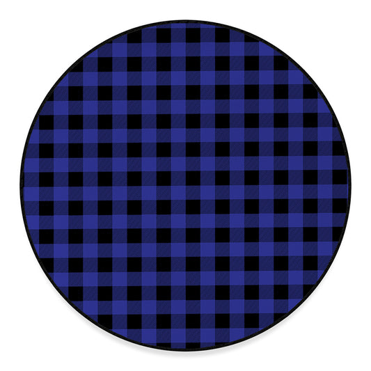 Navy Blue And Black Buffalo Check Print Round Floor Mat