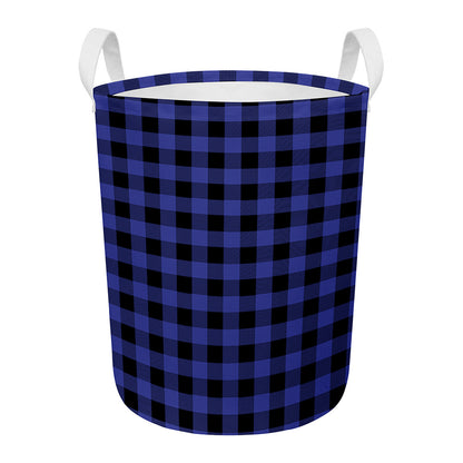 Navy Blue And Black Buffalo Check Print Round Laundry Basket