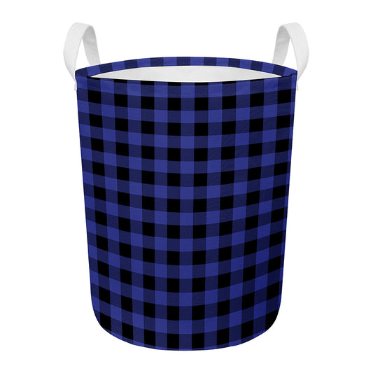 Navy Blue And Black Buffalo Check Print Round Laundry Basket