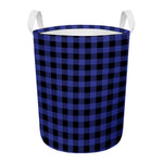 Navy Blue And Black Buffalo Check Print Round Laundry Basket