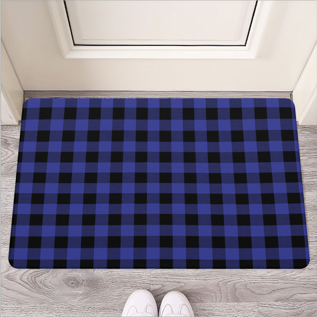 Navy Blue And Black Buffalo Check Print Rubber Doormat