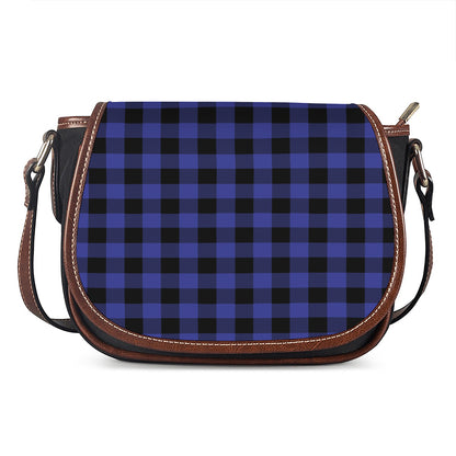 Navy Blue And Black Buffalo Check Print Saddle Bag
