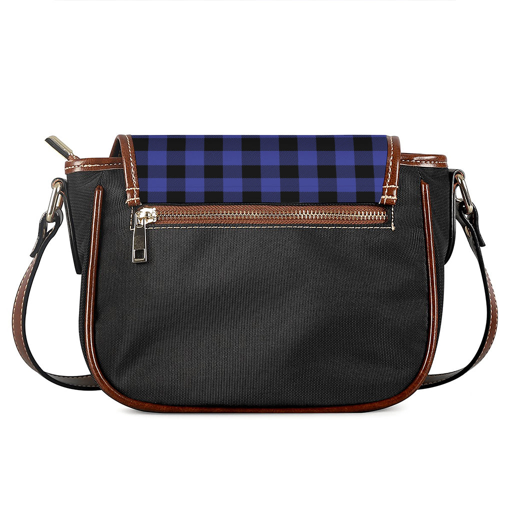 Navy Blue And Black Buffalo Check Print Saddle Bag